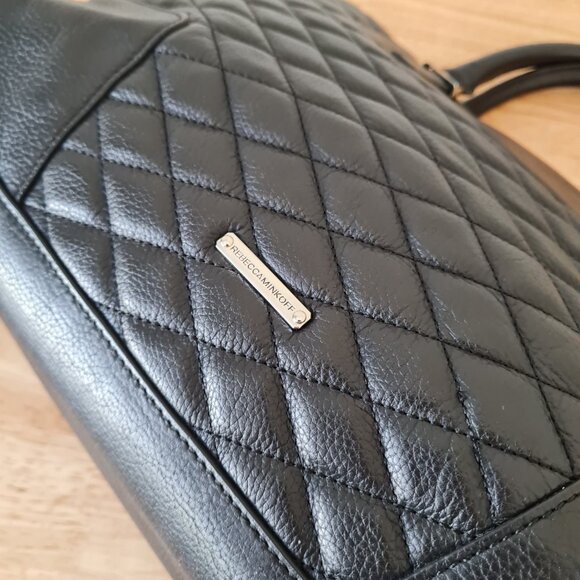 Rebecca Minkoff Amorous Satchel Black Leather Quilted Bowler Bag Handbag Luxe - Picture 5 of 14